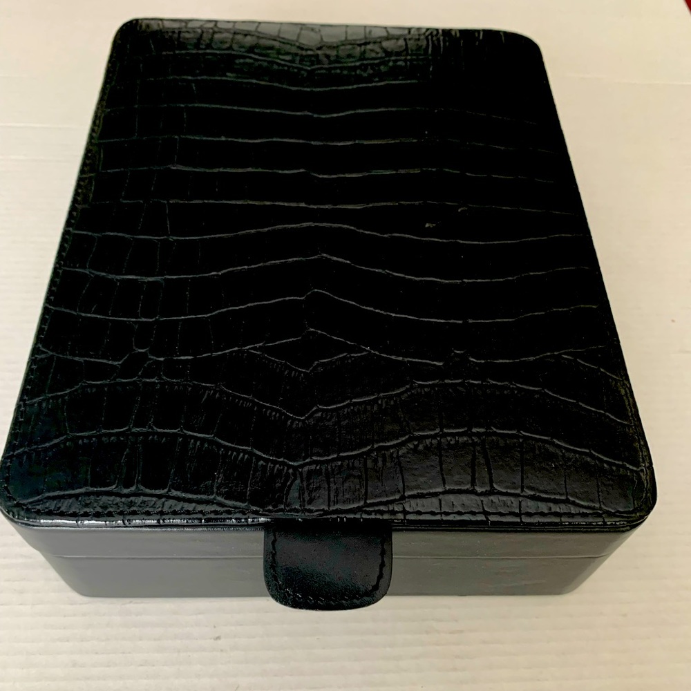 Black croc leather box with two sections cover lid rectangular gift box